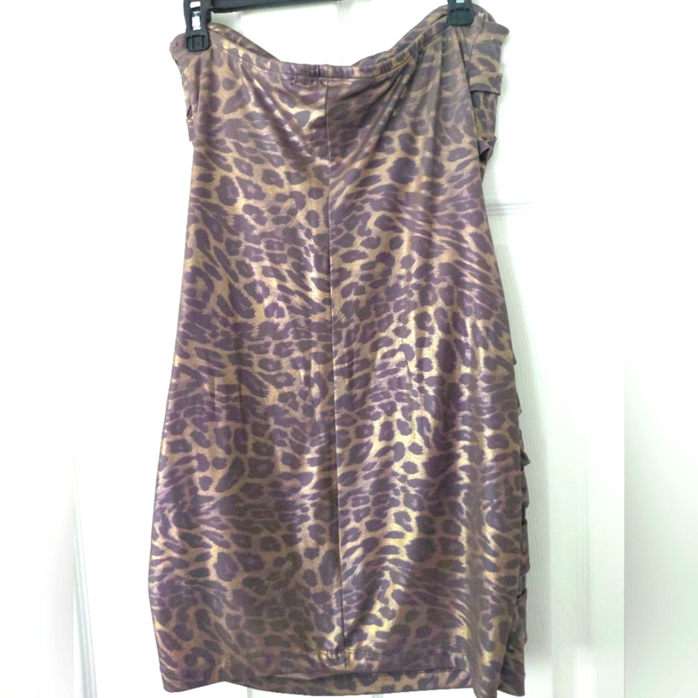 Leopard Print Ruched Strapless Dress - Picture 3 of 4